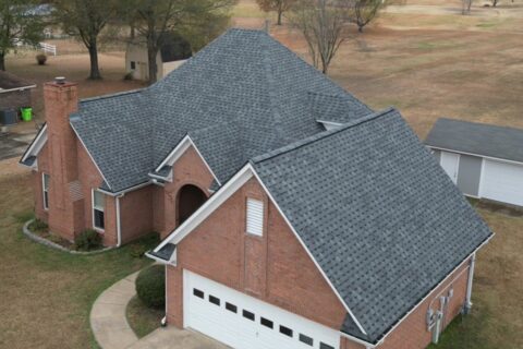 new roof install by No Limit Roofing, Atlas Hearthstone shingle color